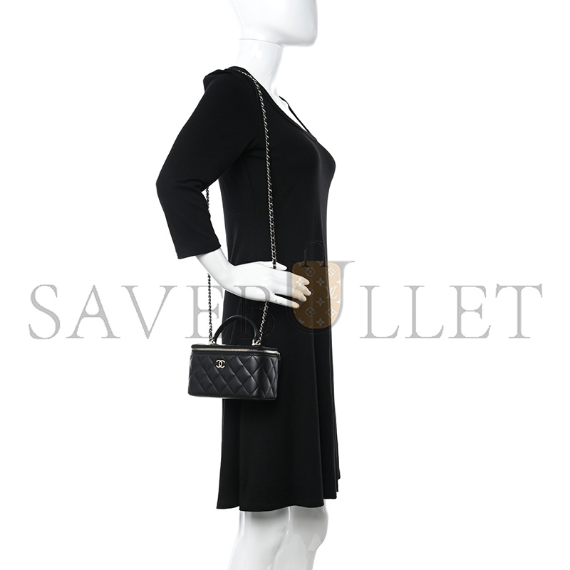 Ch*el master lambskin quilted small vanity case with chain black (17*9*8cm)